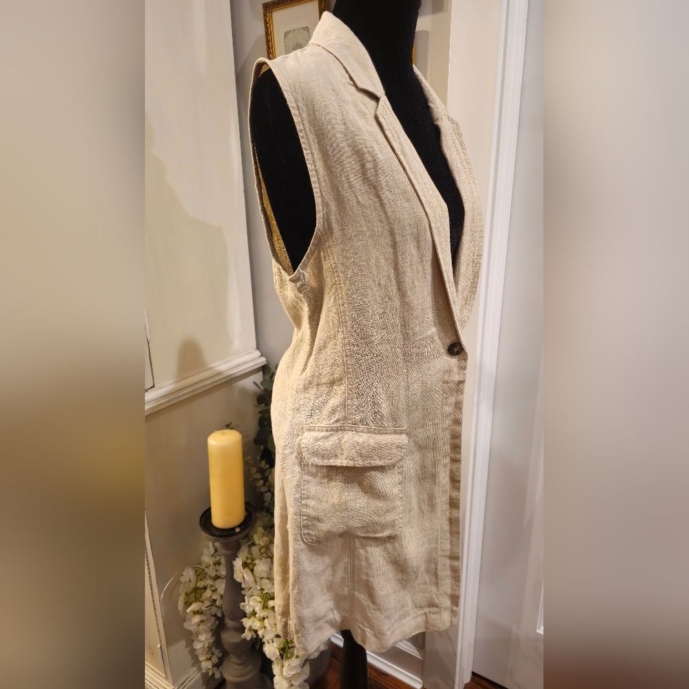TAHARI Linen Neutral Long-line‎ Sleeveless Blazer Vest Size Medium - Picture 3 of 8